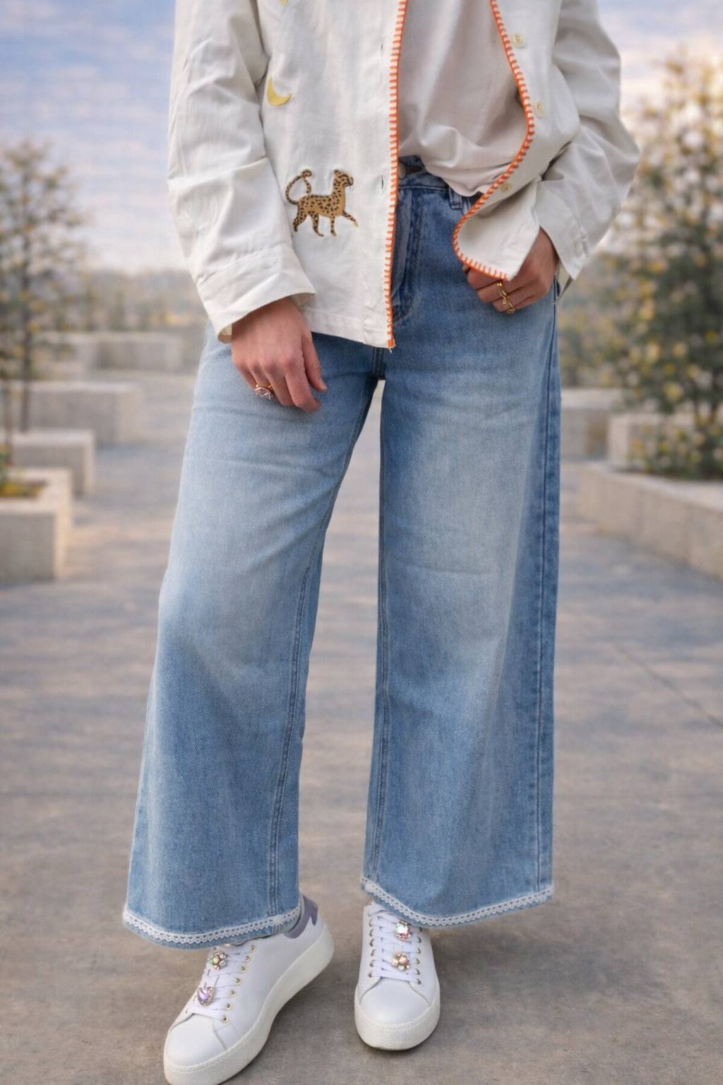 LACE DENIM WIDE LEG